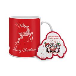 Indigifts Red Printed Ceramic Glossy Mugs Set of Cups and Mugs-43