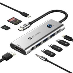 Portronics Mport One USB C Hub 9 in 1 with 4K Type C Charging, Card Reader, 3.5mm AUX (Grey)-4