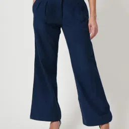 Saltpetre Navy Blue Cotton Relaxed Fit Pants-picture-5