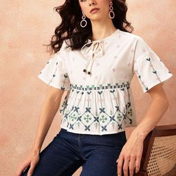 all about you Floral Embroidered Pure Cotton Empire Top-image-63