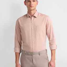 Arrow Brown Cotton Slim Fit Self Pattern Shirt-picture-49