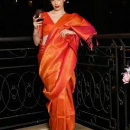 Odette Orange Woven Saree With Unstitched Blouse-picture-30
