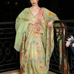 Odette Green Woven Saree With Unstitched Blouse-picture-33