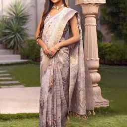 Soch Beige Chanderi Floral Saree With Stitched Blouse-picture-39