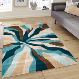 PRESTO Blue & Brown Colourblocked Anti-Skid Hand Tufted Wool Carpet-18