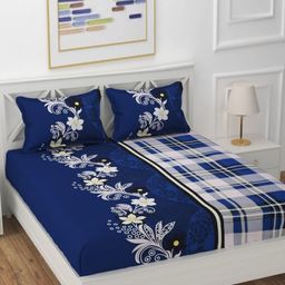 KIDS WONDERS Navy Blue Floral Printed160 TC Microfiber King Bedsheet Set 1.8 m x 1.9 m-image-62