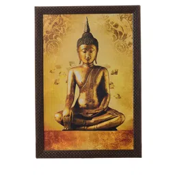 eCraftIndia Beige & Brown Meditating Buddha Satin Matt Textured Framed Wall Art-image-96