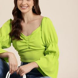 HERE&NOW Bell Sleeves Fitted Crop Top-picture-18
