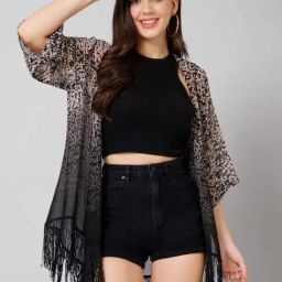 PURYS Beige & Black Printed Shrug-28