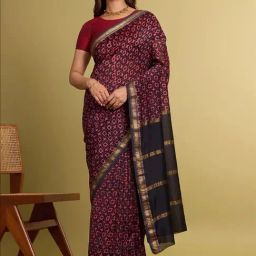 Taneira Black & Peach Printed Saree With Unstitched Blouse-picture-17