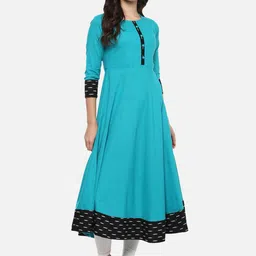 YASH GALLERY Women Turquoise Blue & Black Printed Anarkali Kurta-image-59