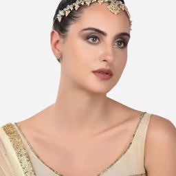 Zaveri Pearls Pink Bead Drops Kundan Lotus Bridal Head Chain-ZPFK14443-image-81