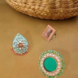 Zaveri Pearls Set of 3 Multicolor Meenakari Traditional Rings-ZPFK14518-68
