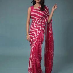 Zari Jaipur Dark Pink Bandhani Saree With Blouse-picture-13