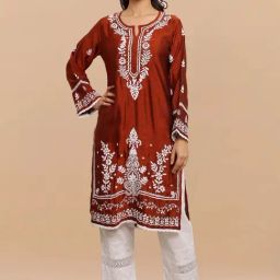 Saba Chikankari Long Kurta In Barfi Silk - Chutney-picture-42
