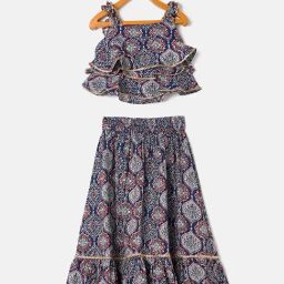 StyloBug Girls Blue Cotton Regular Fit Printed Lehenga Choli-image-38