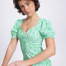 DressBerry Floral Muse Sweetheart Neck Ruched Front Slit Detail Sheath Midi Dress-image-78