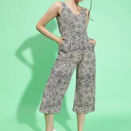 Oxolloxo White & Black Linen Printed Jumpsuit-picture-22