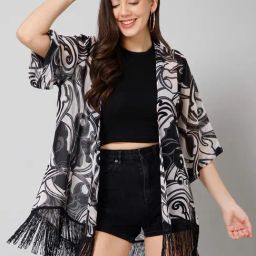 PURYS Black & White Printed Shrug-20