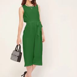 Moomaya Green Georgette Midi Jumpsuit-image-72
