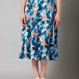 PURYS Blue Printed Skater Skirt-image-87