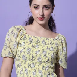 Slenor Yellow Floral Printed Crop Top-picture-37