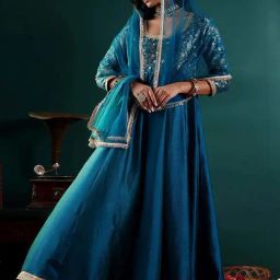 Varanga Blue Woven Pattern Anarkali Kurta With Dupatta-picture-27