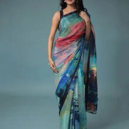 Zari Jaipur Multicolor Printed Saree With Blouse-image-59