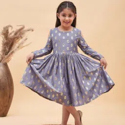 VASTRAMAY Girls Grey Printed Full Sleeves Dresses-image-131