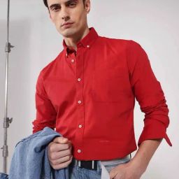 Rare Rabbit Red Regular Fit Solid Shirt image 3