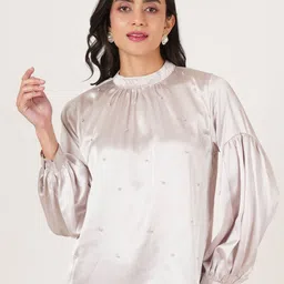 U&F Embellished Choker Neck Puff Sleeve Satin Top-image-94