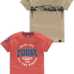 Codez Kids Coral & Beige Printed T-Shirt (Pack Of 2)-image-48
