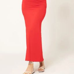 B77 Red Cotton Lycra Regular Fit Skirt-image-38