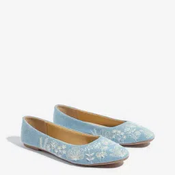 LUNA BLU by Westside Blue Floral Embroidered Denim Ballerina-image-73