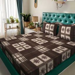 Klotthe Brown 300 TC Polycotton Double Book Fold Bedsheet with 2 Pillow Covers-image-82