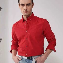 Rare Rabbit Red Regular Fit Solid Shirt-38