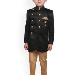 SG YUVRAJ Boys Black & Gold Coloured Solid Sherwani Set-50