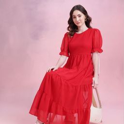 DressBerry Puff Sleeve Tiered Maxi Dress-image-70