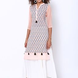 Vishudh Women Peach-Coloured Printed Straight Kurta-image-60
