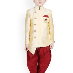 SG YUVRAJ Boys Beige & Maroon Solid Sherwani Set-image-26