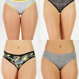 GOTO Women Pack Of 4 Mid Rise Bikini Briefs Cotton-Print-penty White Zig Army MGrey 4ps-image-68