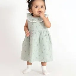 haus & kinder Girls Pure Cotton Mint Meadow Frock-image-33