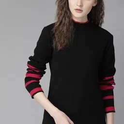 Roadster Women Black Ribbed Pullover Sweater-image-64