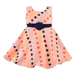 Wish Karo Girls Peach-Coloured Printed Fit and Flare Dress-image-79
