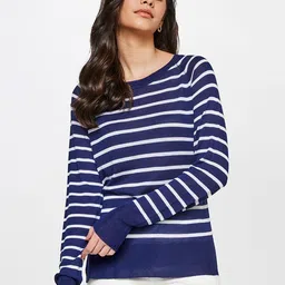 AND Women Blue & White Striped Top-image-36