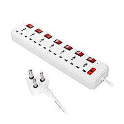 YUVEX EXT-107 Switch Universal Surge Protector with 7 Socket 7 Switch 6 AMP Extension Boards (White, Red, 3 m) image 1