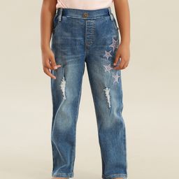 Kookie Kids Full Length Jeans Star Embroidery - Blue-image-131