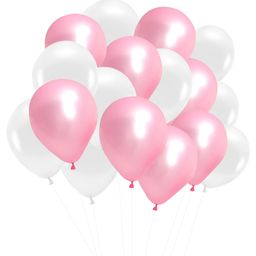 AMFIN Metallic Balloons with Ribbons set White & Light Pink - Pack of 26-image-78