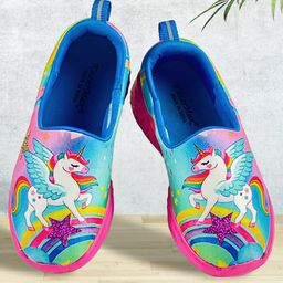 KazarMax Shimmery Star & Unicorn With Rainbow Slip On Shoes - Pink-image-33