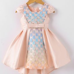 Kookie Kids Cap Sleeves Party Dress with Pearls & Petal Detailing - Pink-image-48